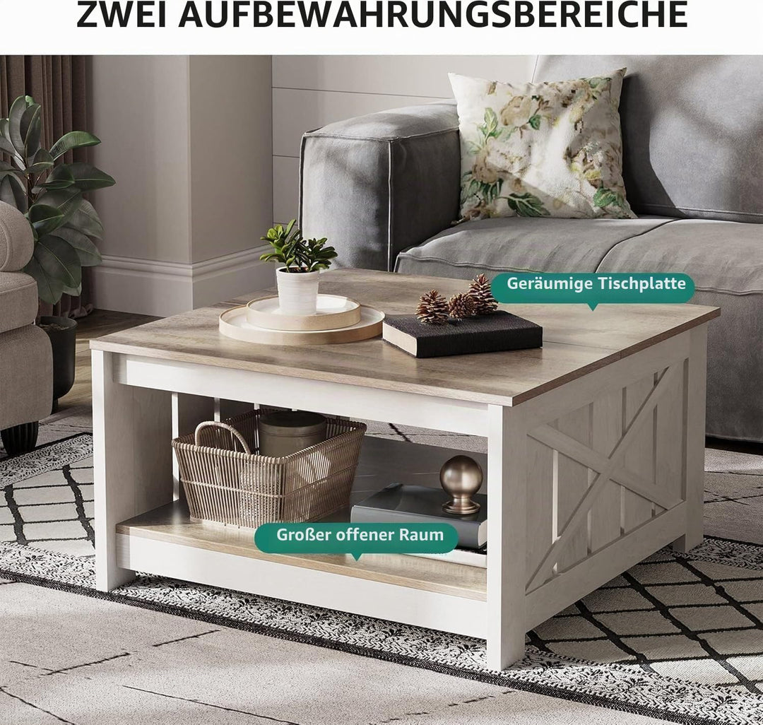 YITAHOME Couchtisch, Quadratischer Wohnzimmertisch 2-stöckiger, Couchtisch mit Stauraum für Couch Sc