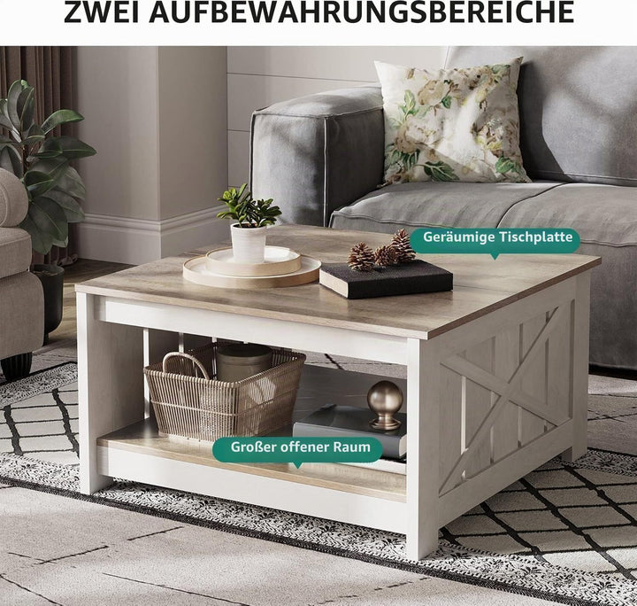 YITAHOME Couchtisch, Quadratischer Wohnzimmertisch 2-stöckiger, Couchtisch mit Stauraum für Couch Sc