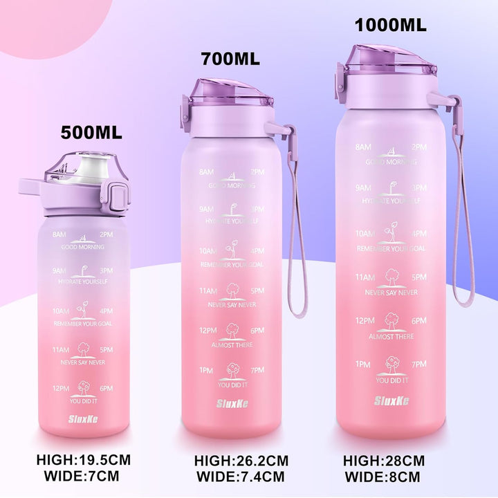 SLUXKE Trinkflasche Edelstahl 1Liter mit Zeitmarkierung, 1L Thermosflasche mit Premium Auslaufsicher