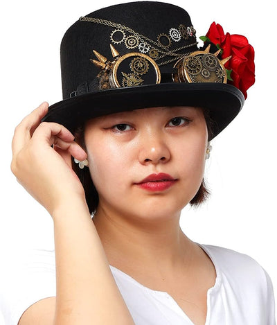 BLESSUME Steampunk Zylinder Hut mit Brille Unisex Fancy Dress (Farbe E, M) Farbe E M, Farbe E M