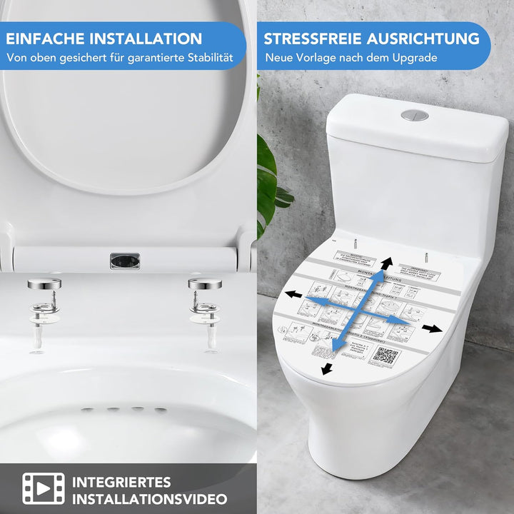 O-Form Toilettensitz mit Softclose Absenkautomatik & Quick Release Funktion, Abnehmbarer WC Deckel a