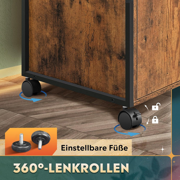 DEVAISE Druckertisch mit Ladestation, Rollcontainer mit Rollen und offenen Ablagen, Druckerschrank a