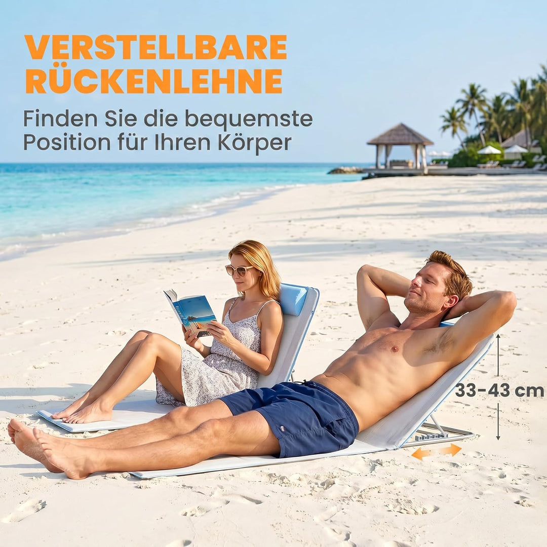 Outsunny Sonnenliege klappbar Gartenliege mit Kopfkissen Strandmatte mit 5-Fach verstellbare Rückenl