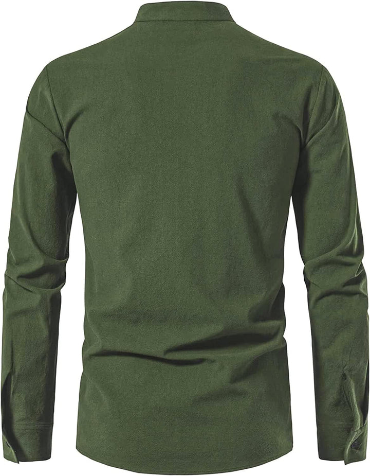 PARKLEES Herren Retro Baumwolle Freizeithemd Langarm Schnürbare Hemden Mittelalterlich Wikinger Pira