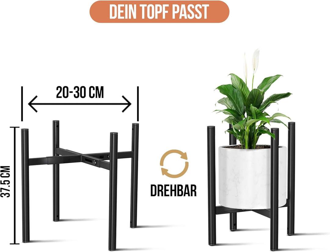 2er-Set Pflanzenständer Metall – Verstellbar 20–30 cm, stapelbar als 2-Etagen Blumenständer, Schwarz