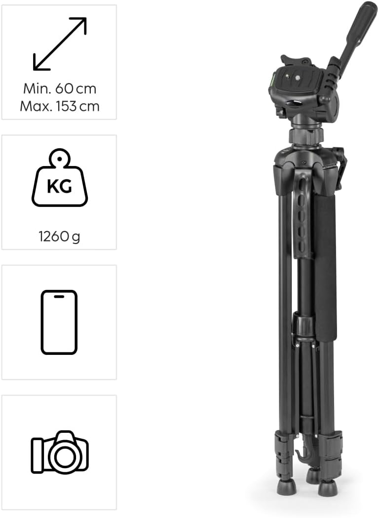 Hama Stativ Kamera "Action 153 3D" (Leichtes Fotostativ inkl. Handy-Halterung, Tripod mit 60-153cm H