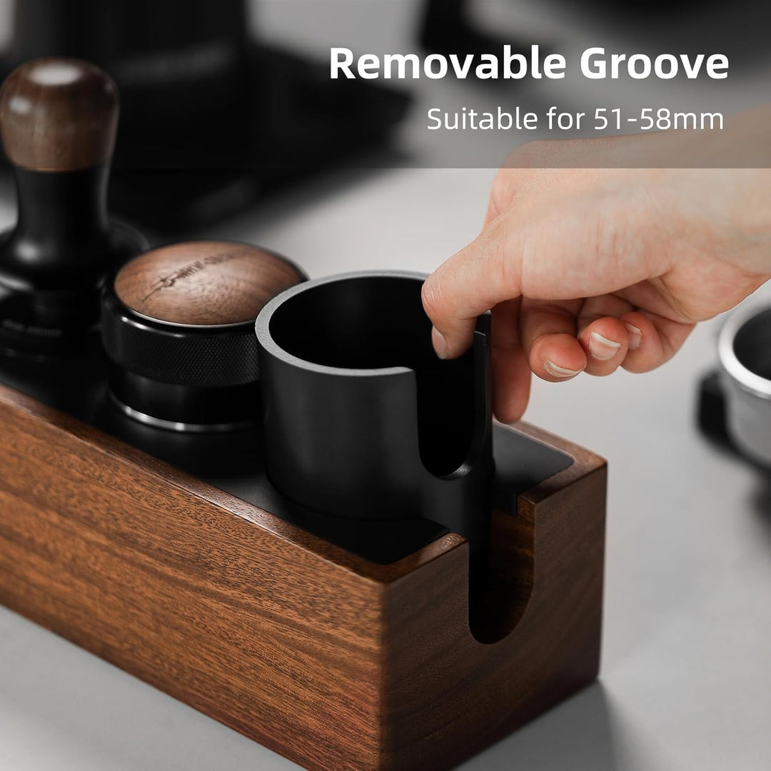 MHW-3BOMBER Espresso-Tampingstation, 4-in-1 Walnuss-Espresso-Organizer-Box mit magnetischer Schublad