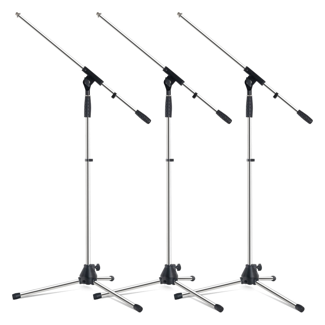 Pronomic Mikrofonständer MS-25C Pro 3x Set - dreibeinig mit Gummifüssen - Galgen in Länge und Neigun