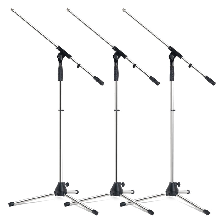 Pronomic Mikrofonständer MS-25C Pro 3x Set - dreibeinig mit Gummifüssen - Galgen in Länge und Neigun