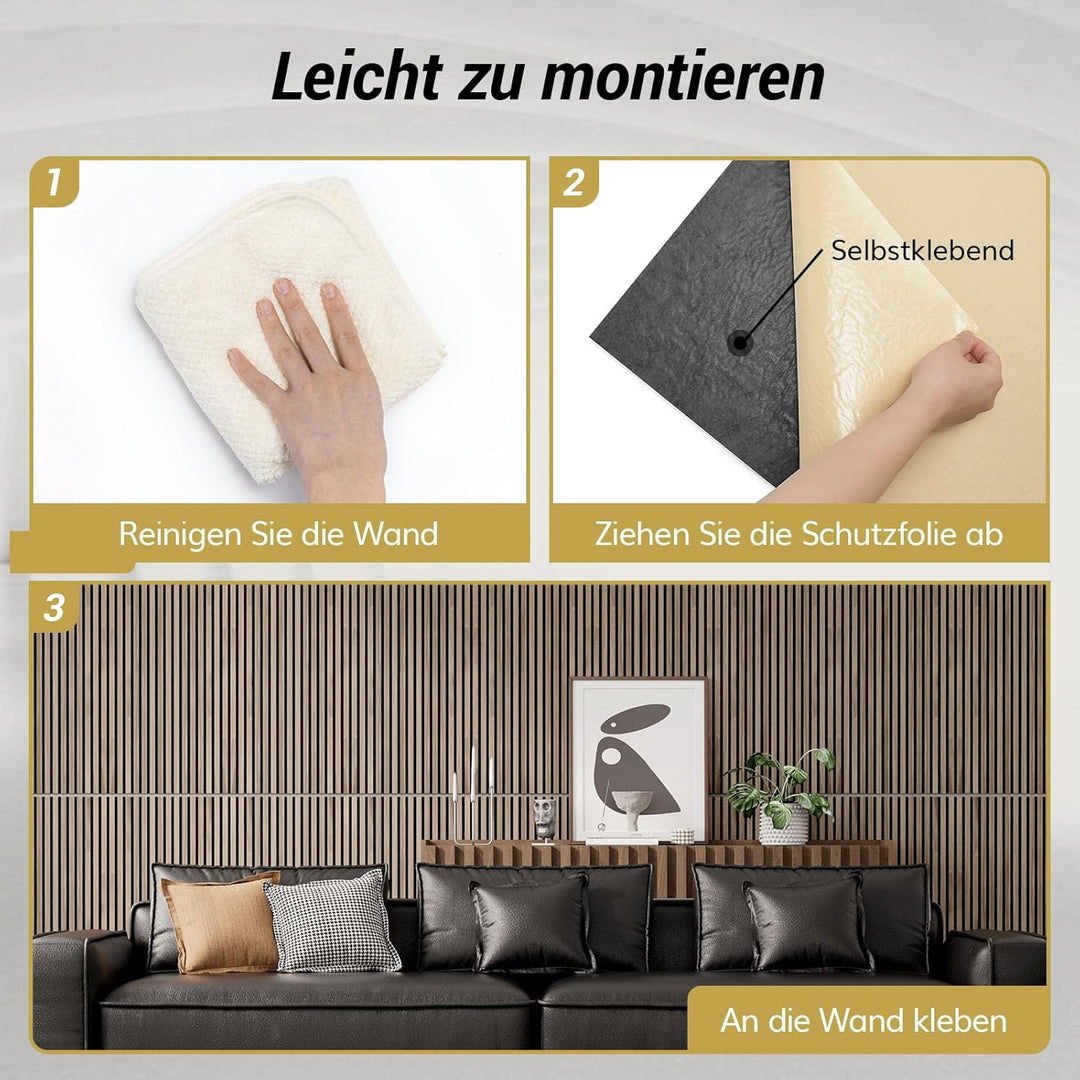 TONOR Holzfurnier Akustikpaneele selbstklebend,1,44m²-2 Stück 120x60x1,9cm 3D Wandpaneele Holzoptik,