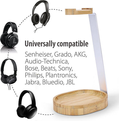 Avantree Universaler Baum & Aluminium kopfhörerständer, Stabil Headset Halter Halterung Holz mit Kab