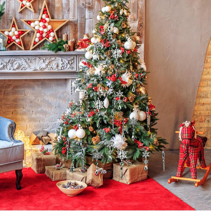 Weihnachtsbaumschmuck Set, Christbaumschmuck Schneeflocken Eiszapfen Set, Acryl Schneeflocken Eiszap
