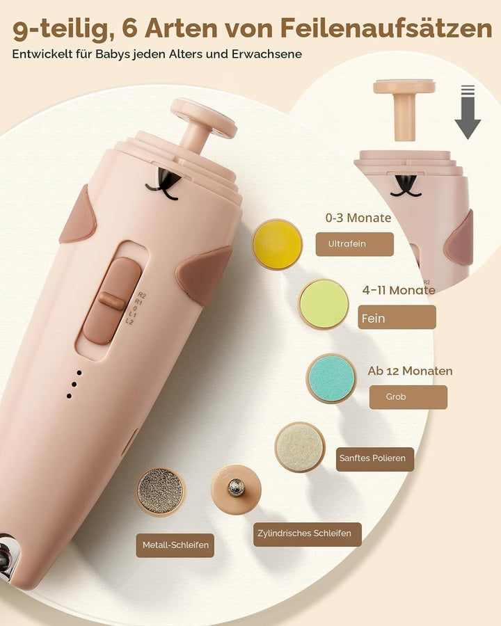 Lilian&amp;Gema Baby Nagelfeile Elektrisch, Elektrische Nagelfeile mit 9 Schleifkopf, 28 in 1 Baby Nagel