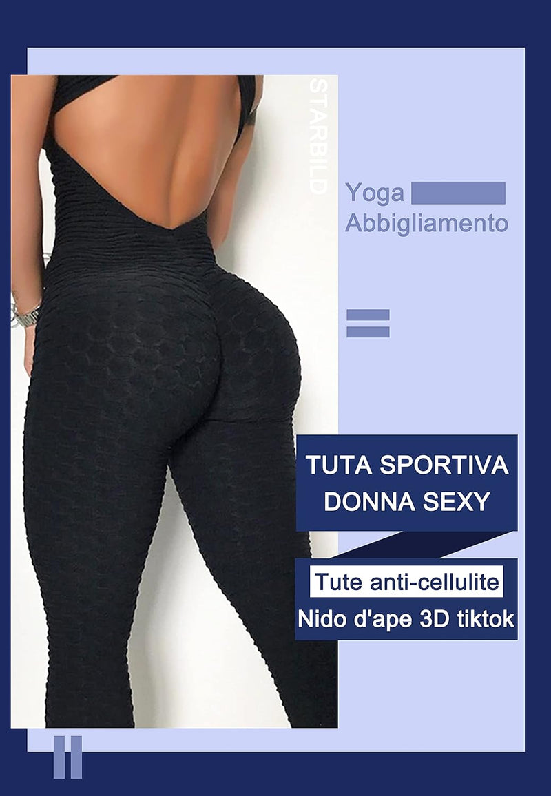 STARBILD Damen Yoga Jumpsuit Ärmellos Rückenfrei Eng Anliegender, Fitness Overall für Gym Workout, K