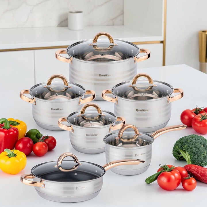 EliteHoff Topfset Induktion, Kochtopf Set mit Glasdeckel, 7-lagiger Edelstahl Topf- & Pfannensets mi