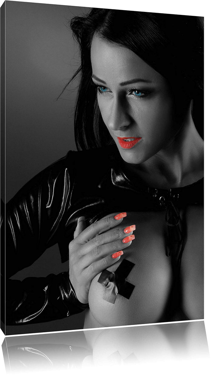 Pixxprint schwarzhaarige sexy Frau schwarz/weiss als Leinwandbild/Grösse: 100x70 cm/Wandbild/Kunstdr