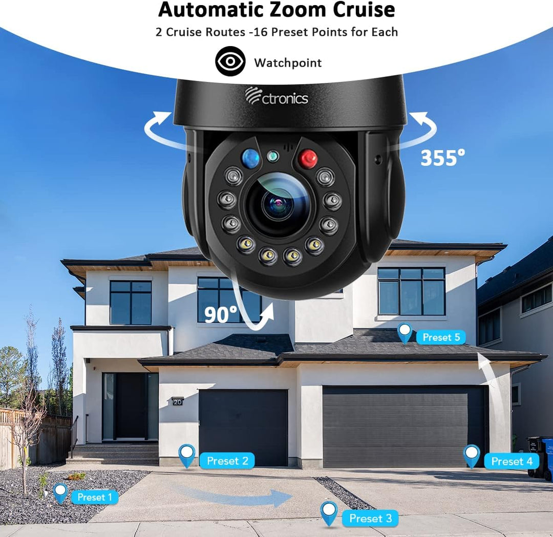 Ctronics 5MP 30X Optischer Zoom Metall Überwachungskamera Aussen,TF/Cloud | 2.4/5GHz WLAN Kamera Out