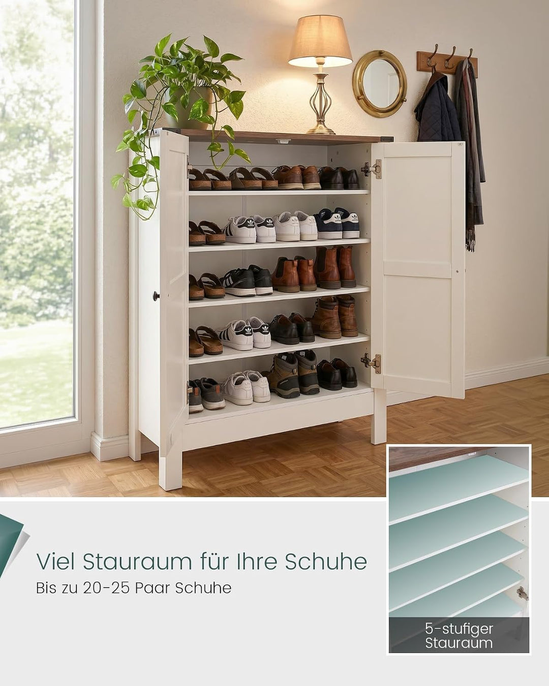 Schuhschrank 2 Klappen, Schuhkipper, Schuhregal, Schuhaufbewahrung, mit 1 schubladen, Trennwand vers