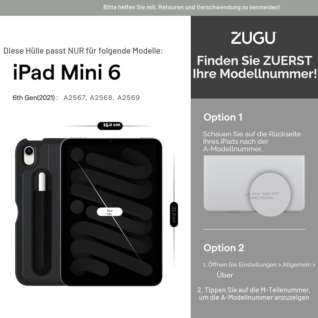 ZUGU Case Schutzhülle für 2021 iPad Mini (6. Generation), ultradünn, Aufladen iPad Stiftes, praktisc