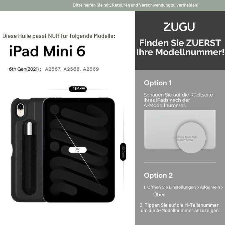 ZUGU Case Schutzhülle für 2021 iPad Mini (6. Generation), ultradünn, Aufladen iPad Stiftes, praktisc