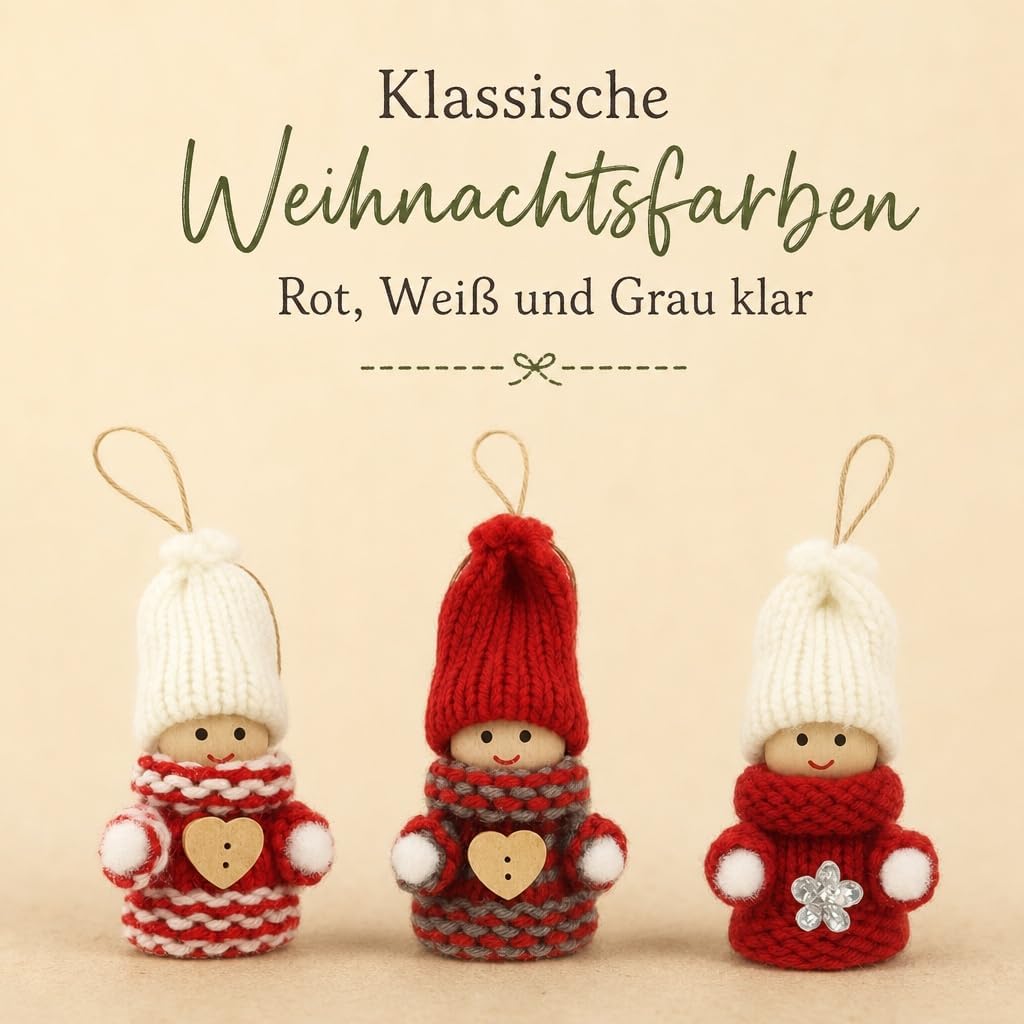 MIJOMA 12er Set Weihnachtswichtel – Handgemachter Baumschmuck aus Holz &amp; Stoff – Deko-Wichtel für Ta