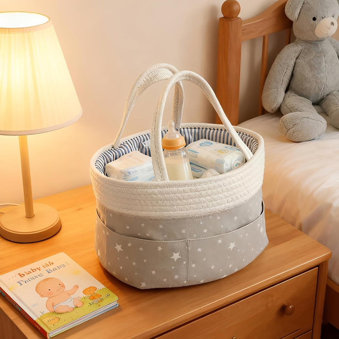 Wickeltisch Organizer, Baby Organizer Korb mit Fächern & Griffen, Aufbewahrungskorb für Wickeltasche