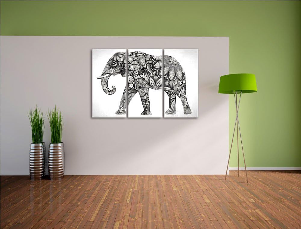 Elefant mit Ornamenten Spezial 3-Teiler Leinwandbild 120x80 Bild auf Leinwand, XXL riesige Bilder fe
