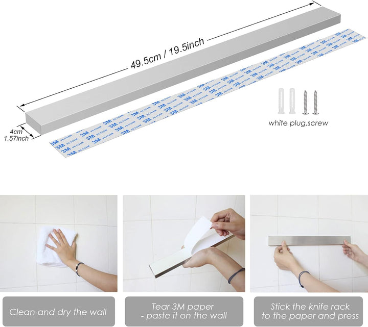 Tuevob 50cm Messerhalter Magnetisch Selbstklebend Messer Magnetleiste Edelstahl Magnet Messer Halter
