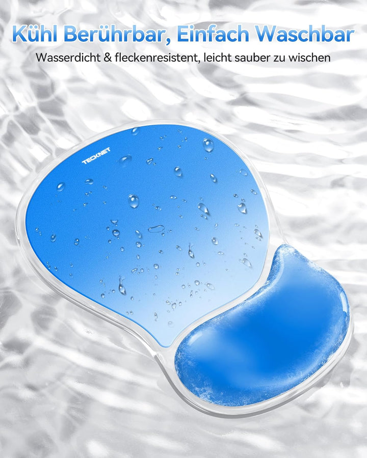 TECKNET Mauspad mit Gel-Handgelenkauflage, Ergonomische Tropfenförmige Vertiefung, Passt & Weich, Wa