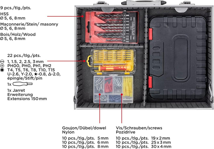 kwb Werkzeugkoffer aus robustem Aluminium inkl. 199-tlg. hochwertigem Werkzeug-Set als perfekte Grun