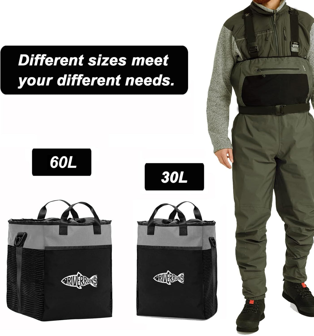Riverruns Wathose für Angeln, Jagd, mit belüftetem Netz, Watstiefel Tasche, Fliegenfischen Aufbewahr