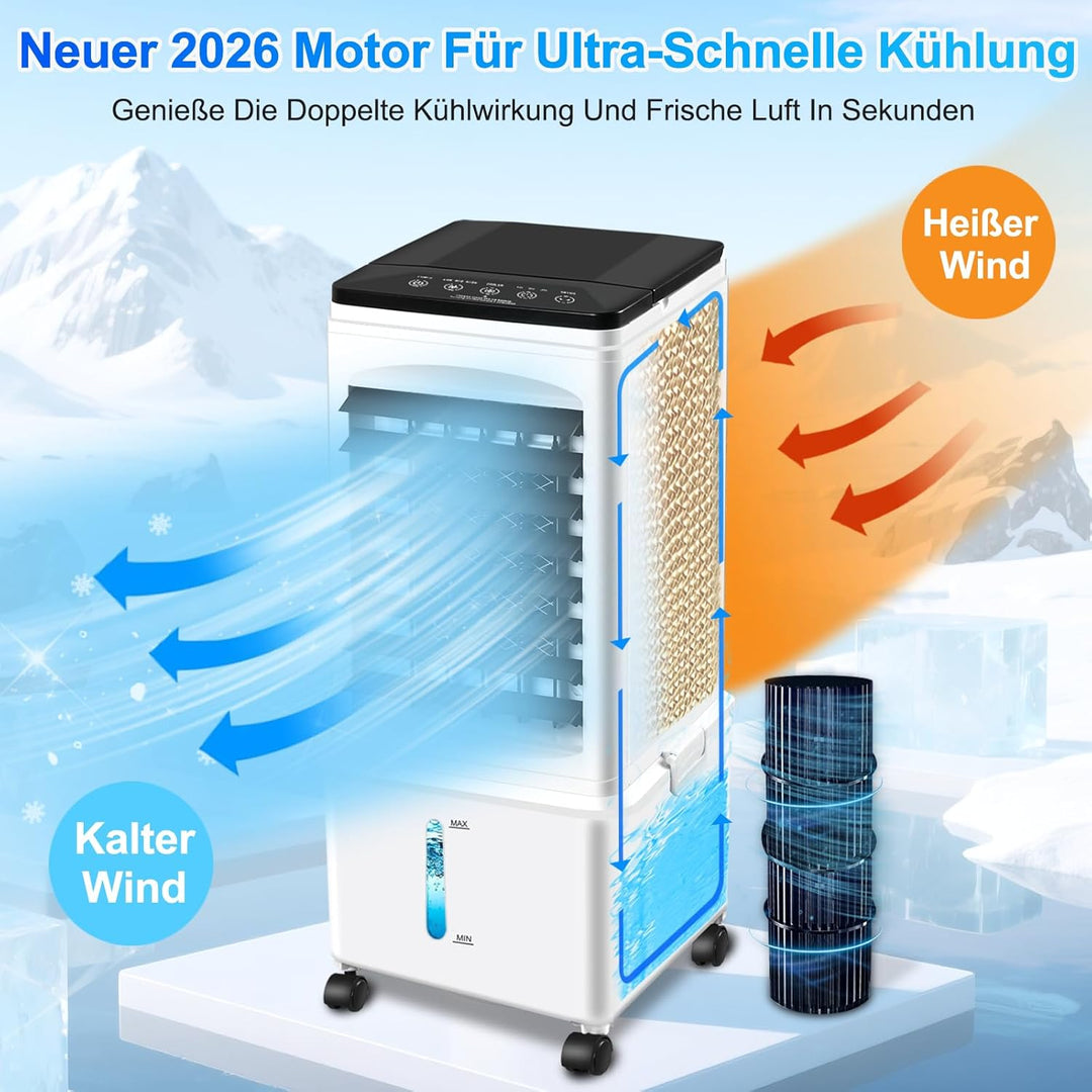Klimagerät ohne Abluftschlauch, 10L 60W Klimaanlage Mobil mit 12H Timer, 40dB, 120°Oszillation, Abne