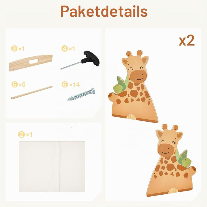 Kinder Bücherregal aus Holz, Montessori Bücherregal mit robusten Canvas-Taschen, tragbar mit Griff,