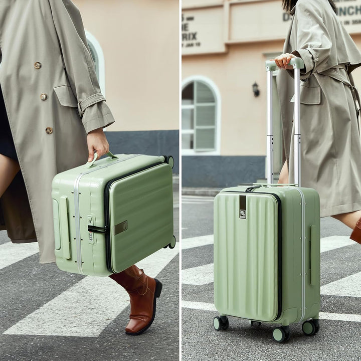 Hanke Handgepäck Koffer PC Hartschalenkoffer mit 360° Spinner Rädern Frontöffnung Reisekoffer Alumin