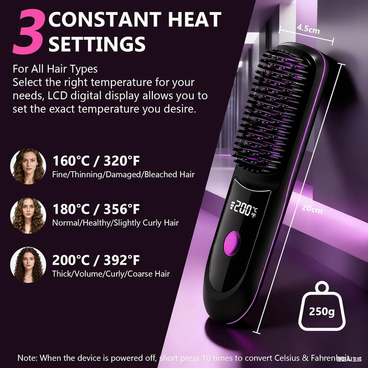 Glättbürste Kabellos, Stylingbürste für Kurze Haare, Glättbürste mit LED-Anzeige, Stylingbürste 3 Te
