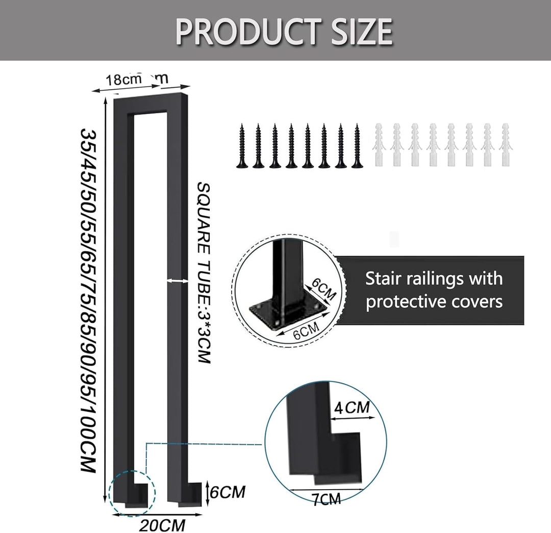 Treppengeländer Innen, U-FöRmige GeläNder Treppe, 35-110cm Handlauf Treppe,Metal GeläNder Drinnen/Ra