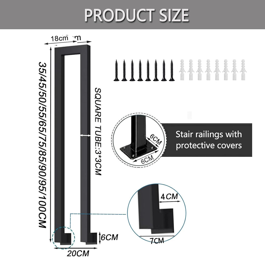 Treppengeländer Innen, U-FöRmige GeläNder Treppe, 35-110cm Handlauf Treppe,Metal GeläNder Drinnen/Ra