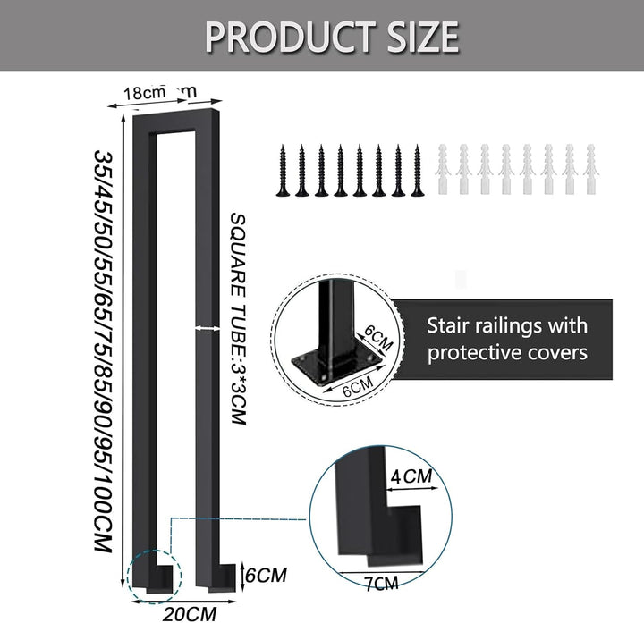 Treppengeländer Innen, U-FöRmige GeläNder Treppe, 35-110cm Handlauf Treppe,Metal GeläNder Drinnen/Ra