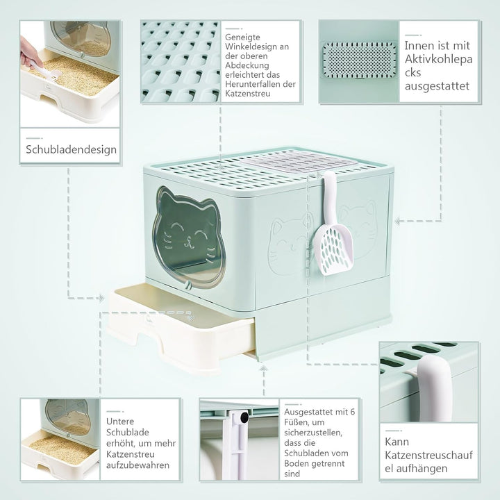 Vollständig Geschlossene Geruchsfreie Indoor-Katzentoilette mit Dach/Deckel,Katzenklo in Gross,Cat L