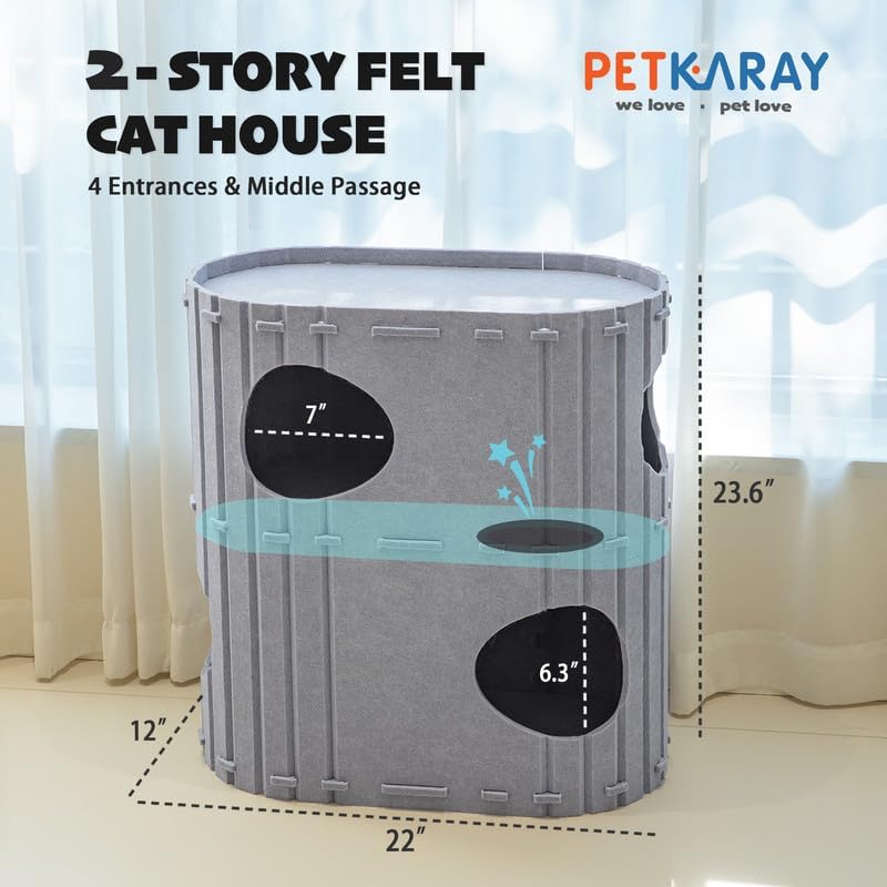 PETKARAY Katzenhöhle Filz, Katzenhaus Indoor 3 Schicht Katzenbet, Kuschelhöhle für Katzen zum Schlaf