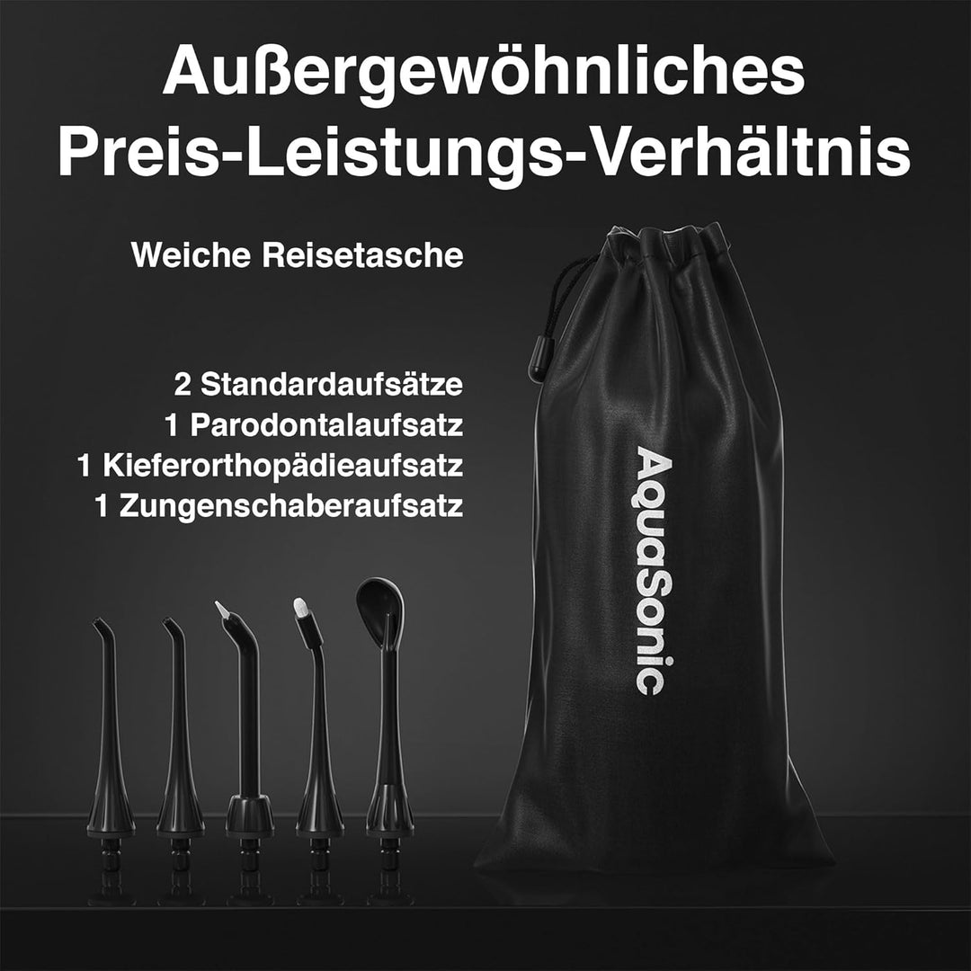 Aquasonic Aqua Flosser - Professioneller Wiederaufladbarer Wasserzahnseidenreiniger mit 4 Aufsätzen