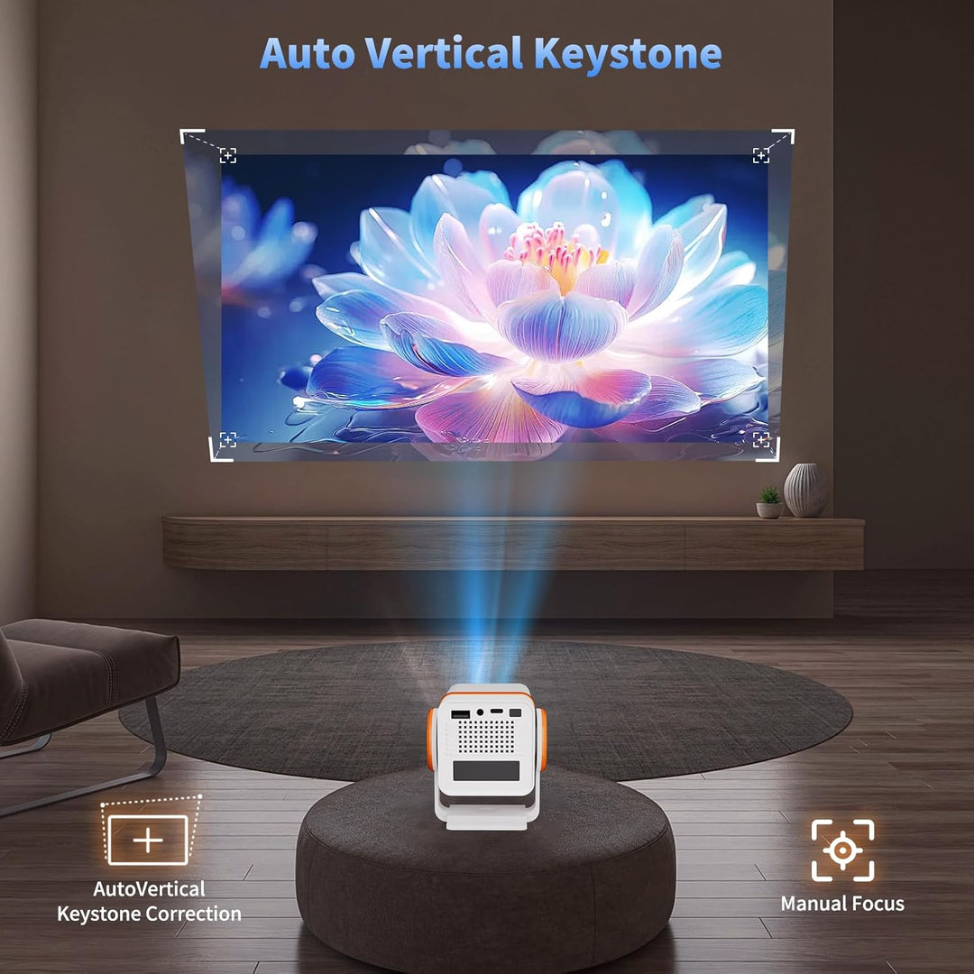 Mini Beamer 4K Unterstützt, Tragbarer Projektor,Android 13, WiFi6 &amp; BT5.0, Short Throw Beamer Klein