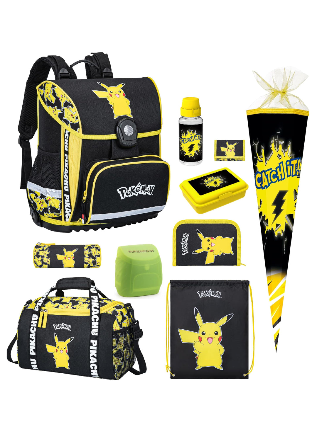 Familando - Schulranzen Set 10-teilig mit Schultüte - Pokémon mit Pikachu Motiv - Ergonomisch, stabi