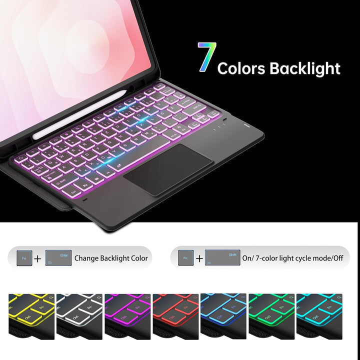 Für Galaxy Tab S11 11" Tastatur Hülle - 7 Farben Beleuchtung Abnehmbare Trackpad Tablet Cover - Bele