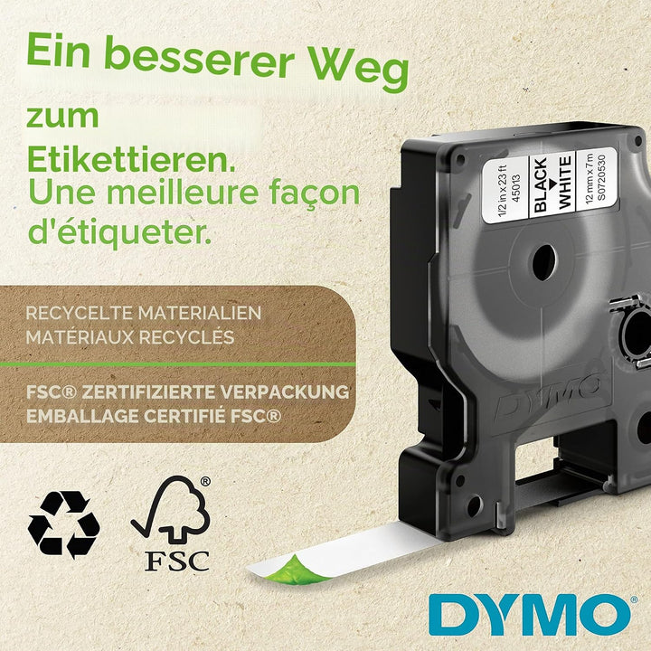DYMO Original D1-Etikettenband | Schwarz Auf WeiÃŸ | 12 mm X 7 m | Selbstklebendes Schriftband | Für