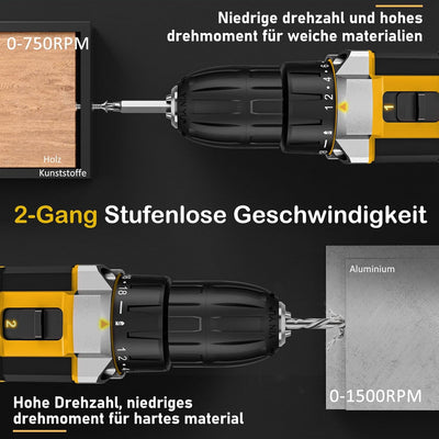 Sundpey Akkuschrauber 21V, Akku Bohrschrauber Set mit 2 Akkus 2.0Ah, 45 Nm Max Akku Bohrmaschine, 2-