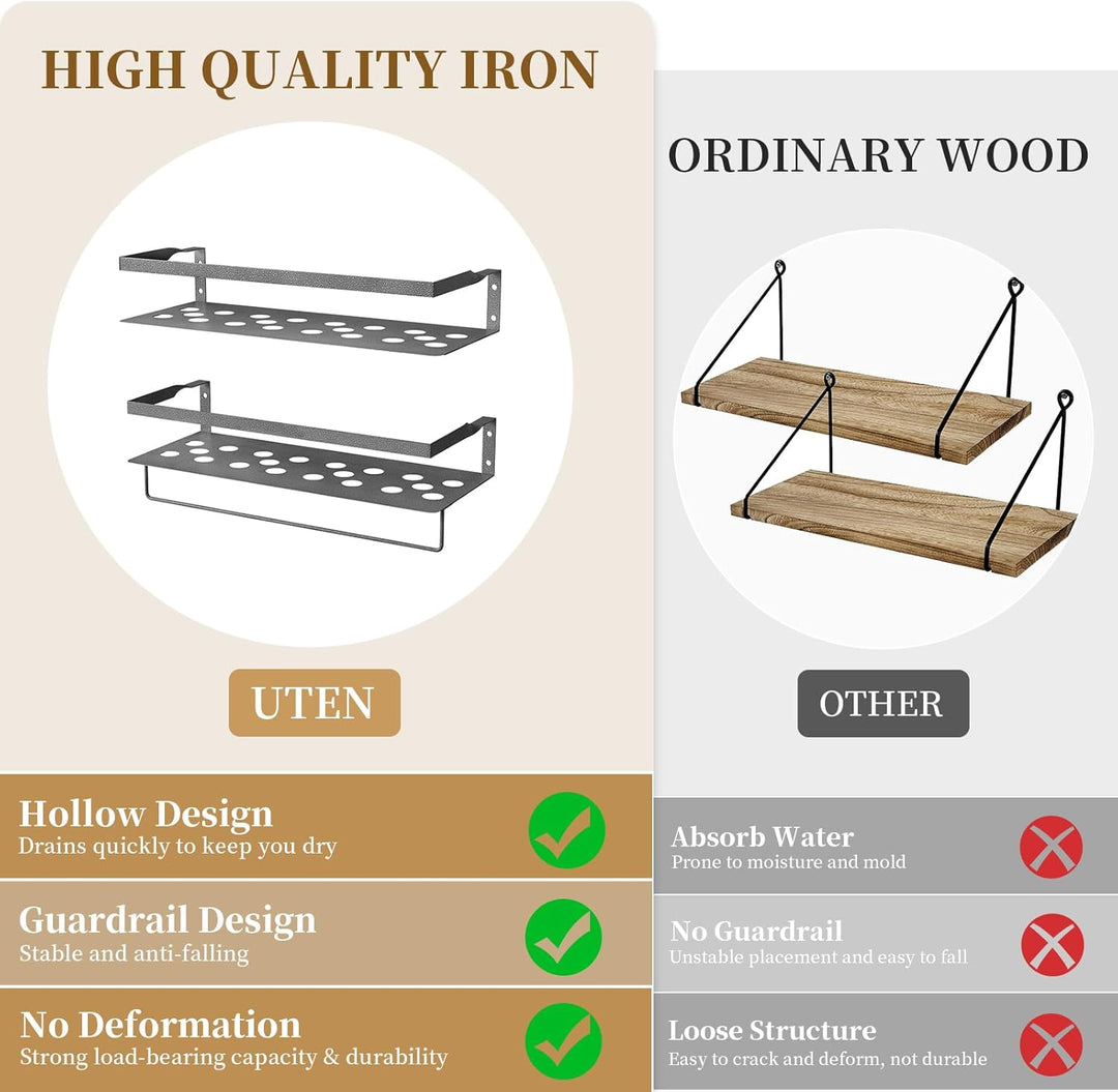 Uten Wandregal Metall, Bad Regal Kücheregal 2er Set, Metallregal Wand 40cm mit Handtuchhalter, für W