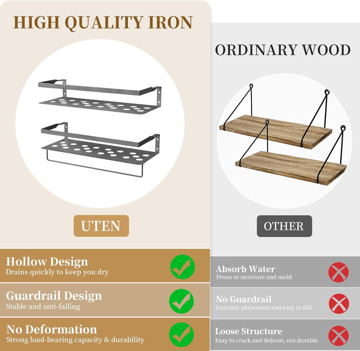 Uten Wandregal Metall, Bad Regal Kücheregal 2er Set, Metallregal Wand 40cm mit Handtuchhalter, für W