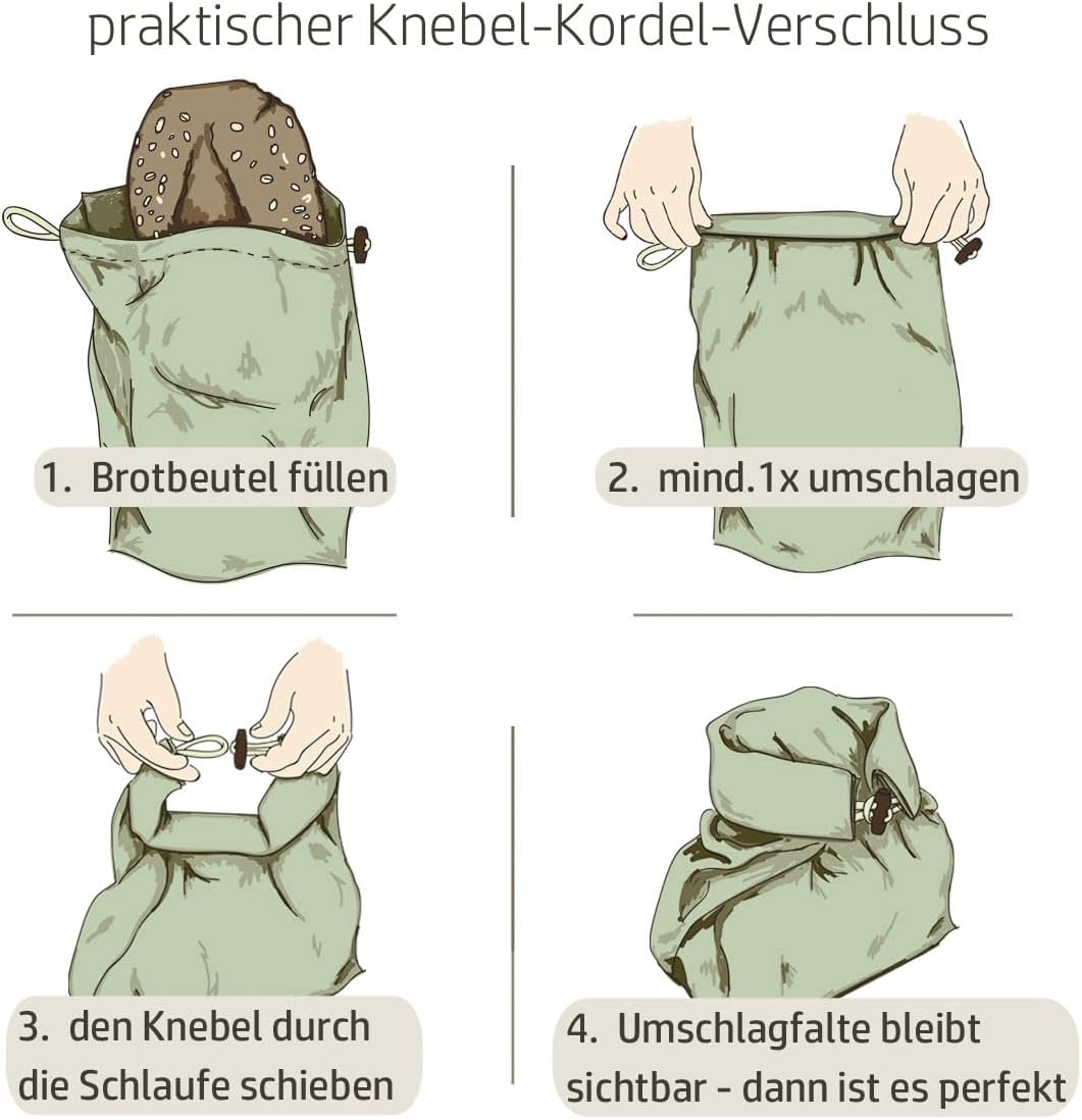 Kumanu |Bio-Bienenwachstuch - Brotbeutel KRÜMELKARL | H 35cm x B 29cm | mit Standboden und Verschlus