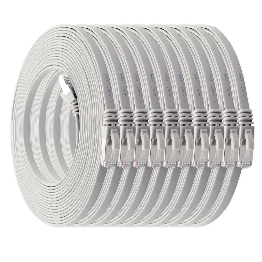 5m - weiss - 10 Stück Cat7 Flachkabel Netzwerkkabel Cat 7 Rohkabel Gigabit Lan (10Gbit/s) Flachbandk